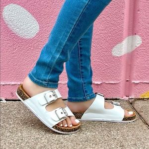 ⚡FINAL SALE! White Vegan Leather Double Buckle Sandals